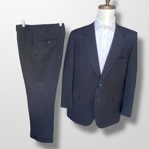 Vtg Oxxford Clothes Neiman Marcus Bespoke Wool 2 Pc Suit Navy Striped 44